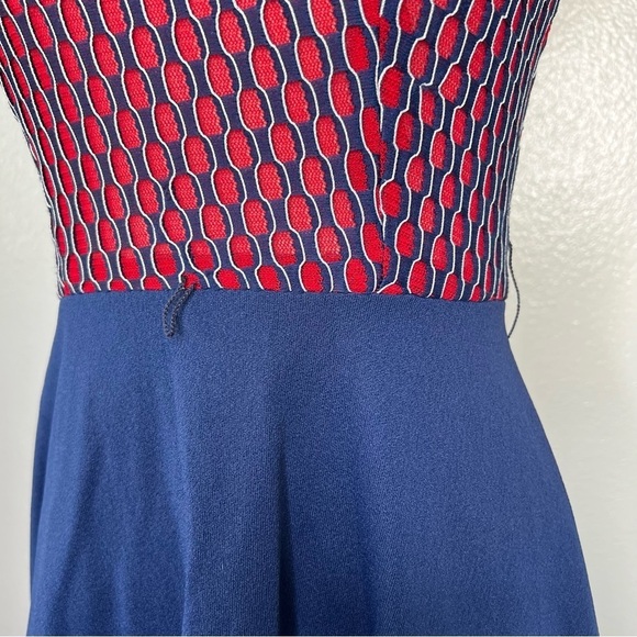 VINTAGE 1970s Mini Dress A-Line Back Zip Red Navy Vtg 70s Union Made - Picture 5 of 11